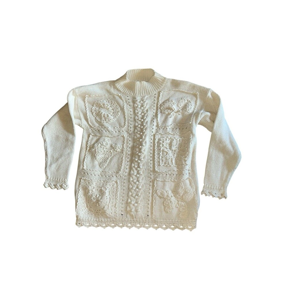 Vintage Rebecca Stone Sweater Fisherman‎ Knit  Crochet Cottagecore Grandmacore M